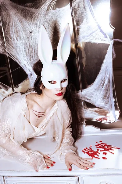 Maska Królik, 16.5x34cm BIAŁY opalizujący