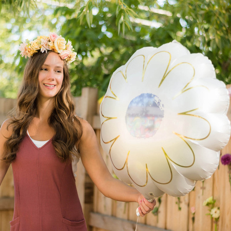 Balon foliowy biały kwiatek stokrotka średnica 53 cm