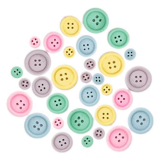 Guziki drewniane MIX 30 szt PASTELOWE