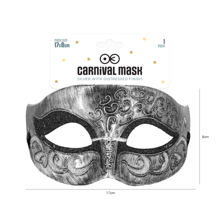 Maska karnawałowa srebrna z efektem postarzenia 1 szt.