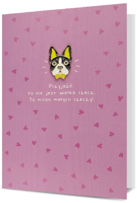 Kartka okolicznościowa dla przyjaciela z przypinką piesek