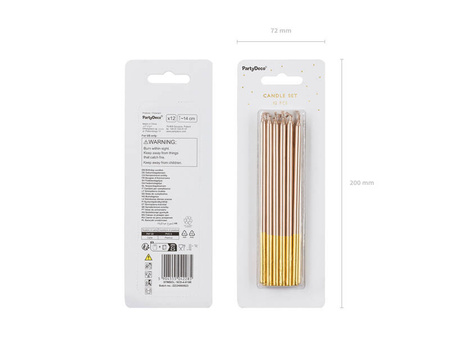 Świeczki urodzinowe długie różowe złoto 14 cm 12 szt.