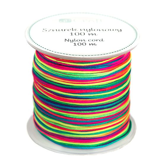 Sznurek ozdobny NYLONOWY 0,8 mm 100m tęczowy Neonowy