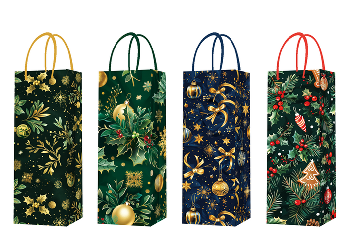 Torebka prezentowa Świąteczna (na wino alkohol) 36x12x9 cm mix wzorów
