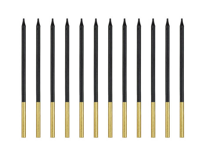 Świeczki urodzinowe długie czarno złote 14 cm 12 szt.