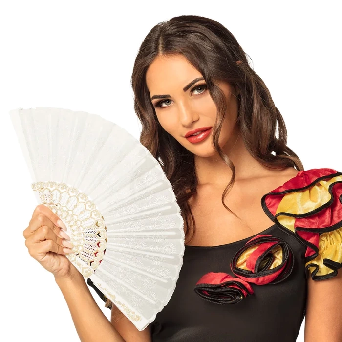 Wachlarz materiałowy złote zdobienia 083