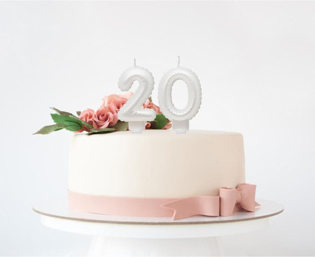 Świeczka urodzinowa cyfra 2 jak balon foliowy perłowa biała, 7 cm