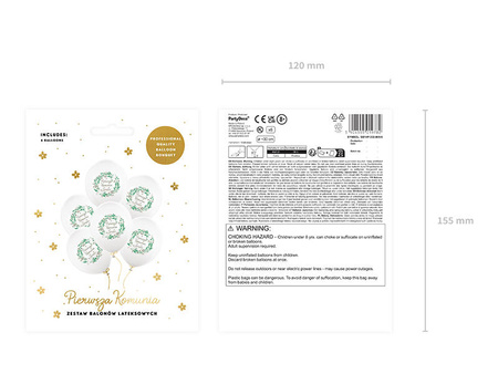 Balony Pierwsza Komunia Święta nadruk kwiaty 6 szt.