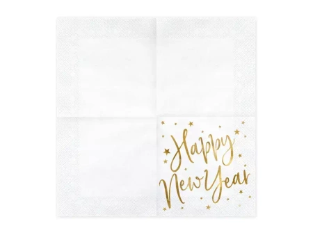 Serwetki białe nsa Sylwestra Happy New Year 33x33 cm