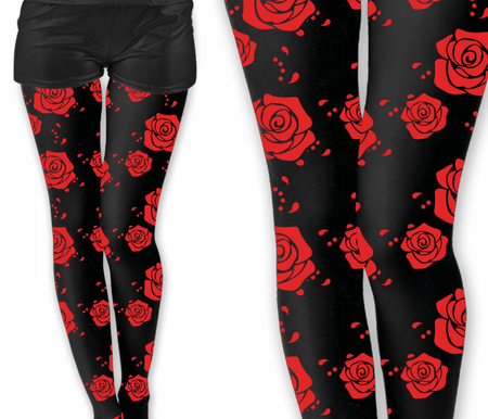 Rajstopy pończochy czarne w czerwone róże Halloween Catrina