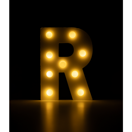 Świecąca Litera LED "R" Light Letter, drewniana biała 17x12 cm