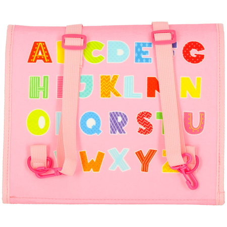 Tablica manipulacyjna sensoryczna montessori walizka plecak różowa