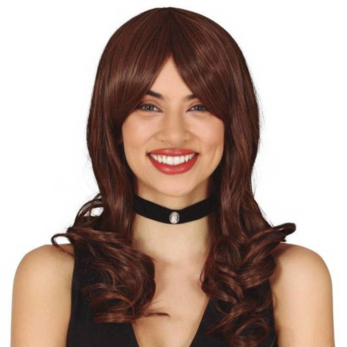 Peruka długa brązowa z grzywką na boki