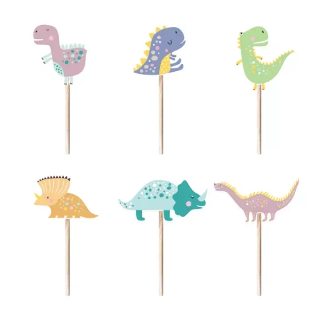 Dekoracja na tort - pikery toppery Dinozaury pastel 6 szt.