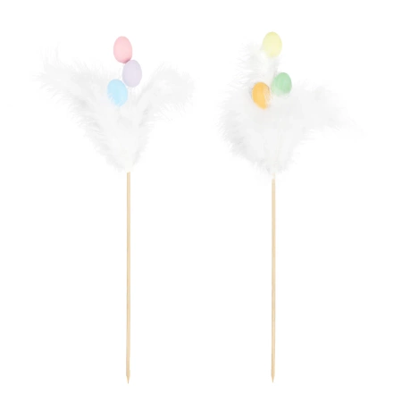 Jajka z piórkami na patyku mix kolorów 1 szt.