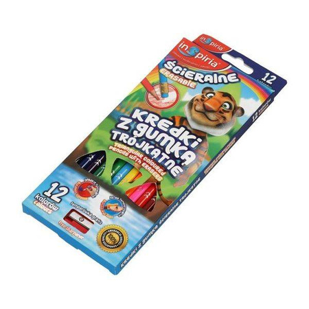 Kredki ołówkowe trójkątne z gumką 12 kolorów inSpiria