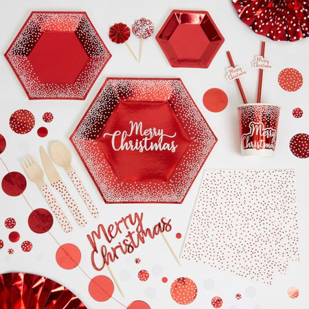 Słomki do picia papierowe czerwone metaliczne 10szt Merry Christmas