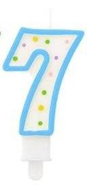 Świeczka urodzinowa "7" kropeczki niebieska