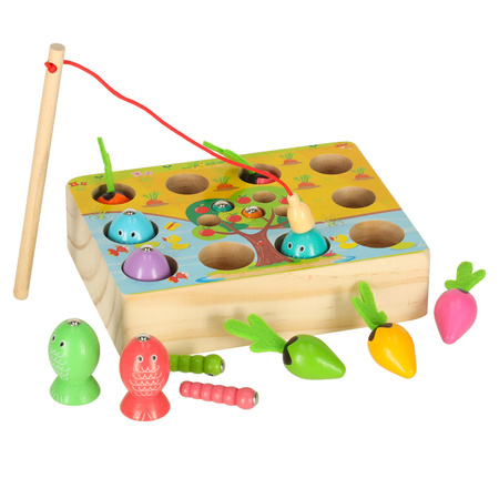 Gra drewniana montessori łowienie rybek marchewki robaczki