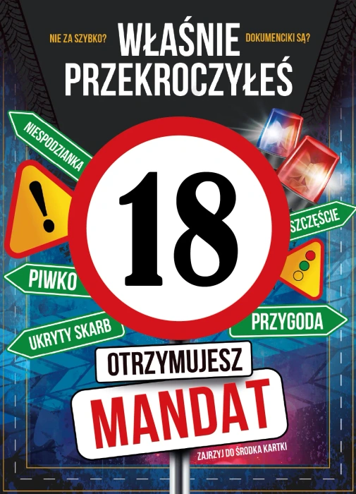 Kartka urodzinowa 18 urodziny Mandat DLA NIEGO