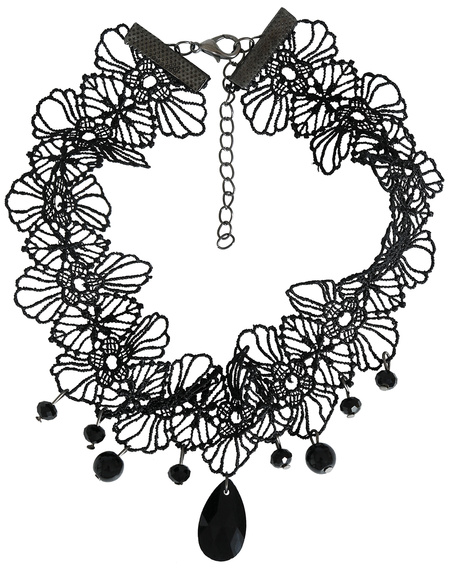 Chocker naszyjnik czarny koronkowy z kamieniami