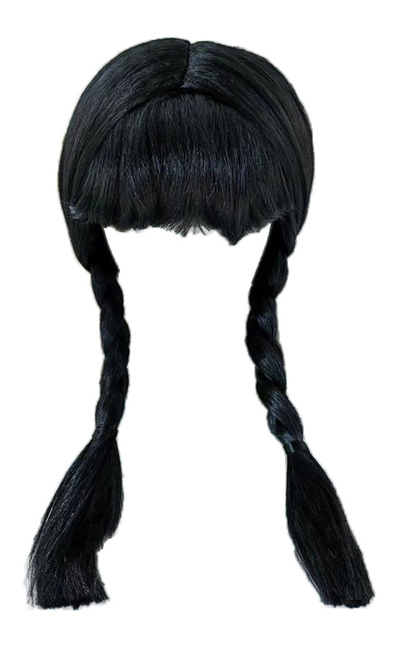Peruka czarna z warkoczami i grzywką Wednesday