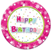 Talerzyki papierowe Happy Bithday różowe okrągłe 18cm 6 szt