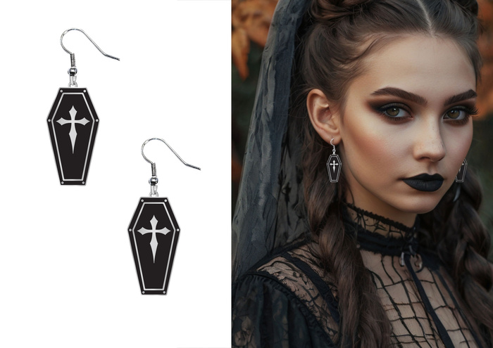 Kolczyki trumny czarne Halloween