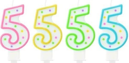 Świeczka urodzinowa "5" kropeczki żółta