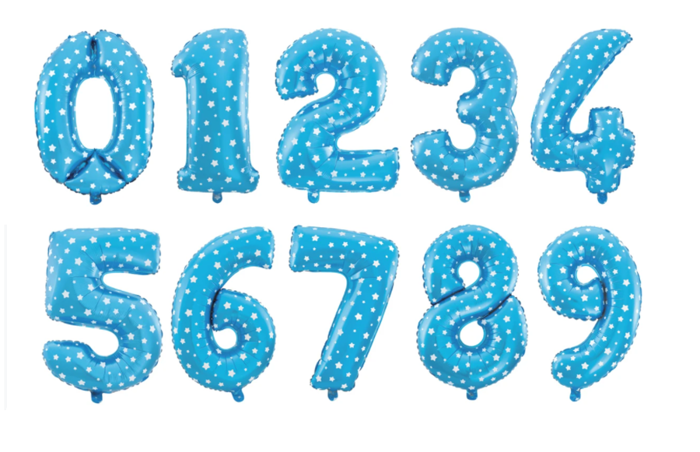BALON foliowy CYFRA mała 40 cm NIEBIESKIE GWIAZDKI