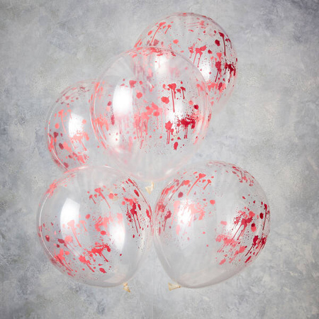 Balony transparentne 12 cali  5 szt. ŚLADY KRWI halloween