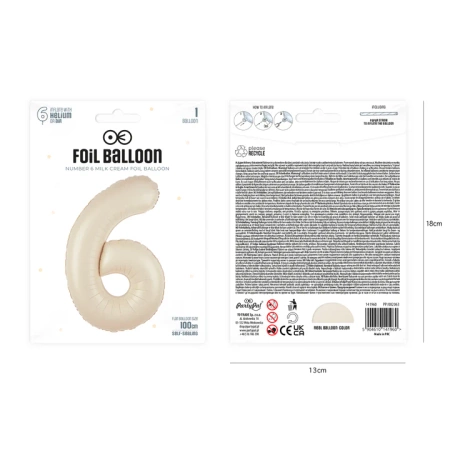 Balon foliowy CYFRA 6 kremowy satynowy 100 cm