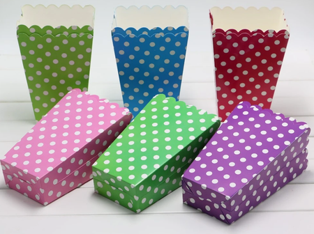 Pojemniki na Popcorn pudełka niebieskie w kropki 6 szt.