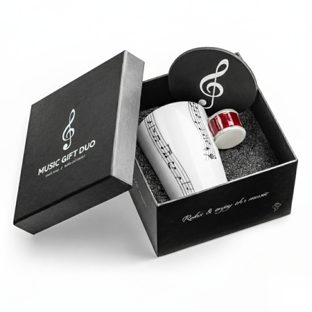 Zestaw muzyka duo - Kubek PERKUSJA - czerwona + podkładka