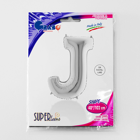 Balon foliowy litera J alfabet srebrna 40 cali