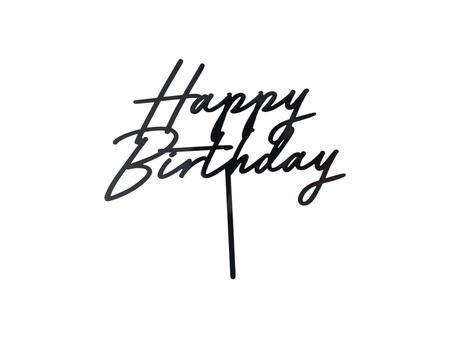 Topper na tort urodzinowy akrylowy Happy Birthday czarny 16x18 cm