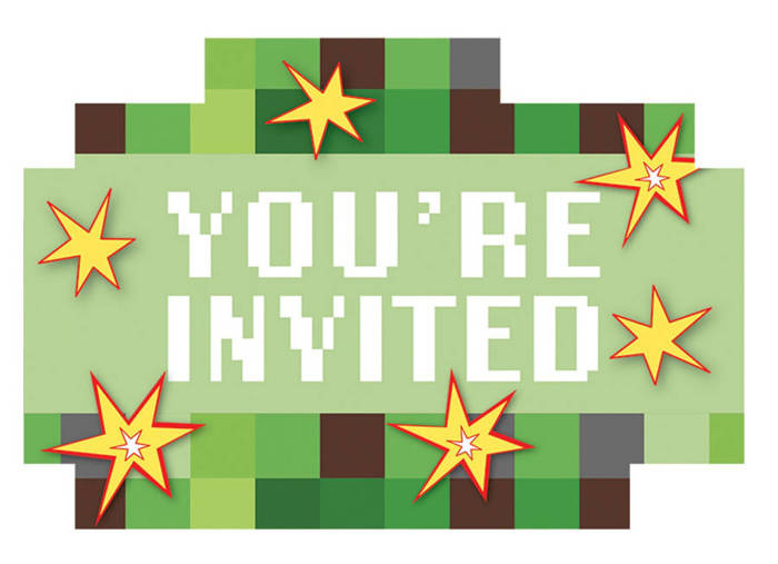 Zaproszenie Minecraft na urodziny TNT 8 szt.