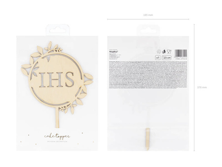 Topper drewniany na tort Komunia Święta IHS 23 cm