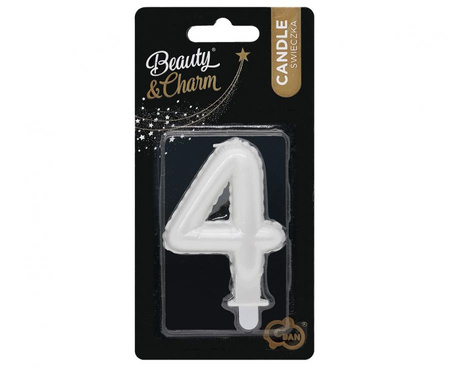 Świeczka urodzinowa cyfra 4 jak balon foliowy perłowa biała, 7 cm
