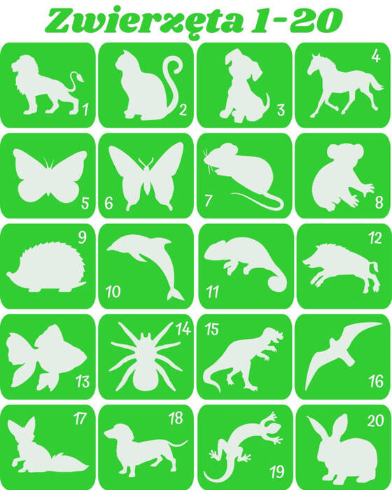 Szablony do tatuaży brokatowych tematyczne 20 szt. Zwierzęta