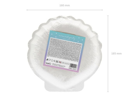 Talerzyki papierowe Muszelka Syrenka opalizujące 18,5cm 6szt