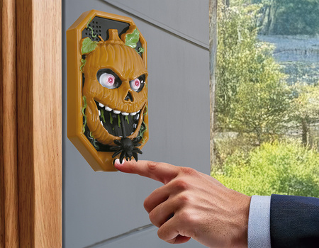 Dzwonek do drzwi Halloween 20x11 cm z dźwiękiem i światłem Dynia GUIRCA