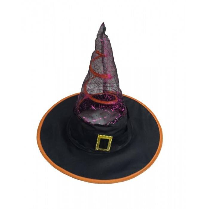 Kapelusz czarownicy wróżki czarno pomarańczowy z klamrą i sprężyną