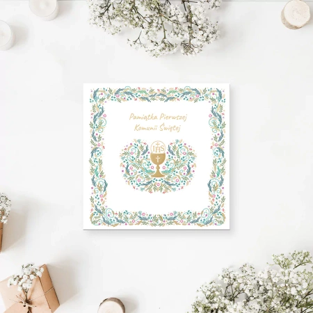 Pamiątka Pierwszej Komunii Świętej - książeczka zielony wzór
