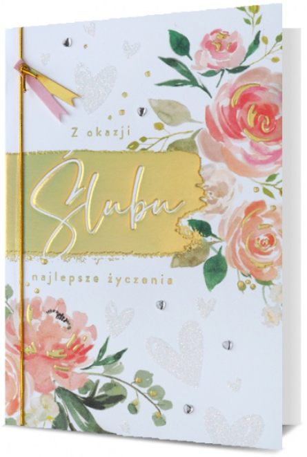 Kartka okolicznościowa Z okazji Ślubu kwiaty pozłacana