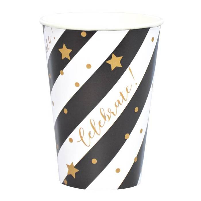 Kubeczki papierowe Celebrate paski gwiazdki 8 szt. Sylwester