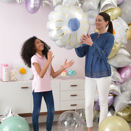 Balon foliowy biały kwiatek stokrotka średnica 53 cm