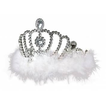 Diadem Księżniczki srebrny z białym puszkiem