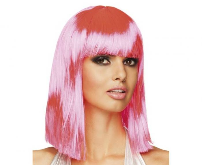 Peruka Pink Girl z grzywką RÓŻOWA neon