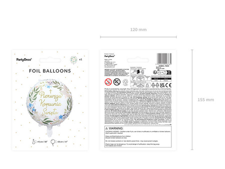 Balon foliowy Pierwsza Komunia Święta okrągły 45 cm